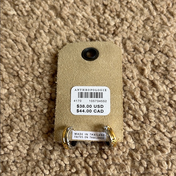 Anthropologie Two-Tone Gold and Silver Double Band Huggie Earrings - Picture 4 of 4